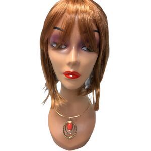 Cato gold and salmon hoop necklace, earrings and bracelet set